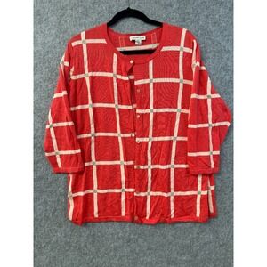 Coldwater‎ Creek Coral Windowpane Check Cardigan Sweater Women's Size 1X/18